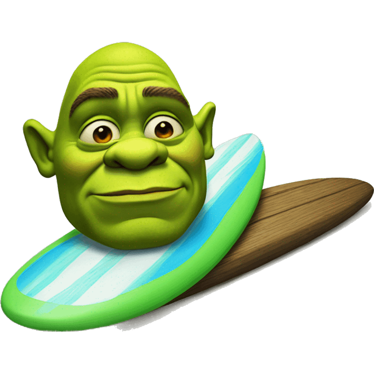 Shrek, the ogre on a surfboard, but sad emoji