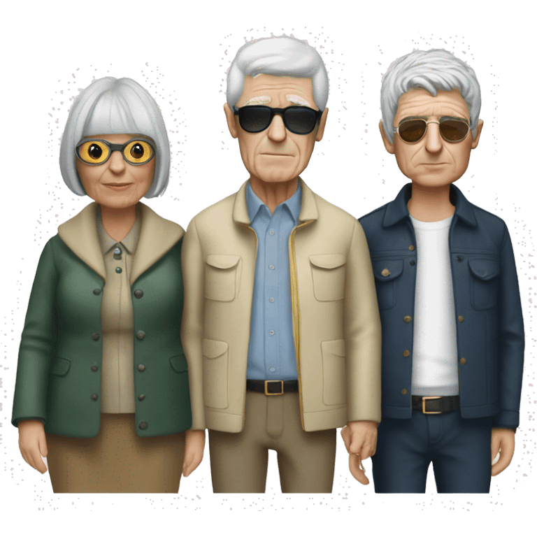 elderly gathering with 3 woman and noel gallagher emoji