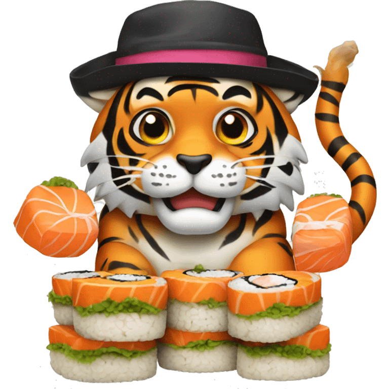 tiger wearing a hat made out of sushi emoji