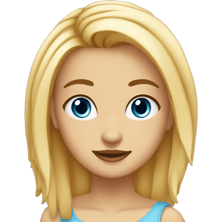 Chica con piel palida y ojos azules, con pelo rubio claro corto con fleco, con dos mechones largos por los costados emoji