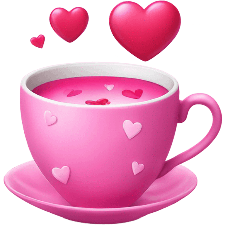 Love potion in a pink tea cup with hearts around it emoji