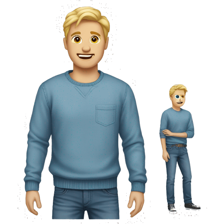 man blond jeans blue pullover and shirt emoji