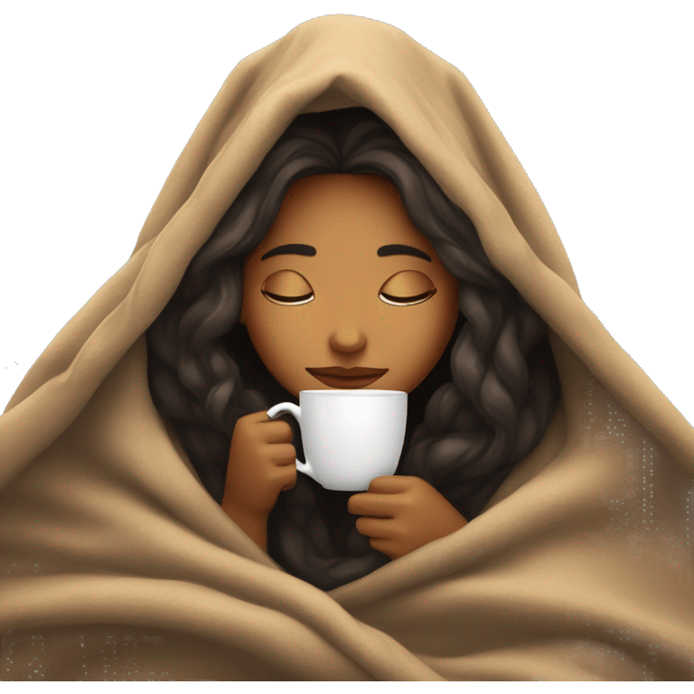 girl inside a blanket sipping coffee eyes closed emoji