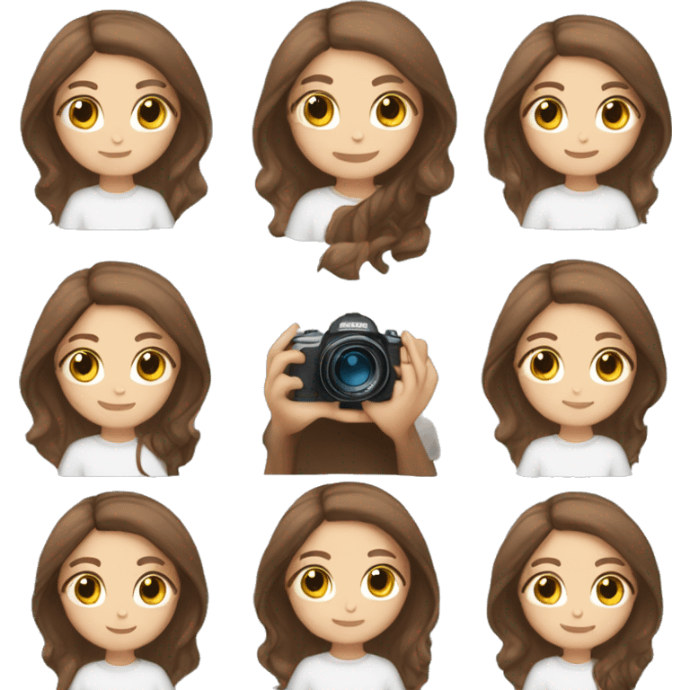 cute white girl with long brown hair and camera in her hands emoji