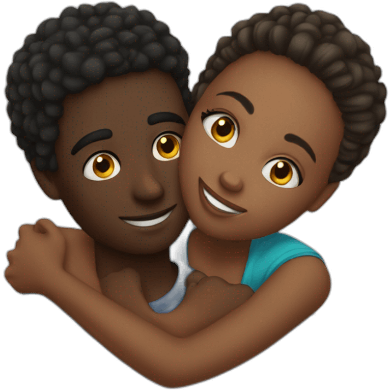 African 28 year old boy hugging a European 25 year old girl emoji