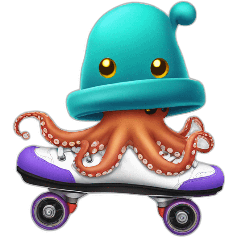 Octopus on skates with Santa hat emoji