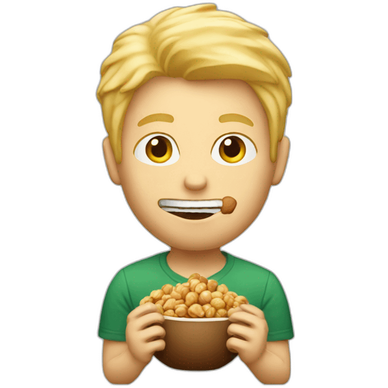 Blond man eating big hazelnut emoji