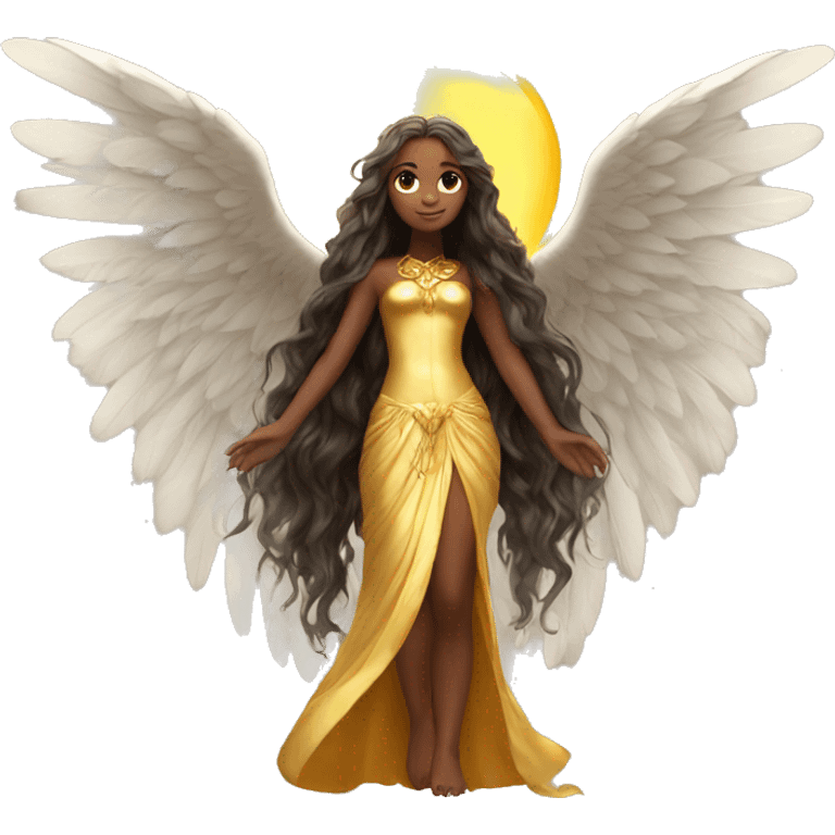 big wings, sun, gold, Beautiful, fairy, long hair emoji