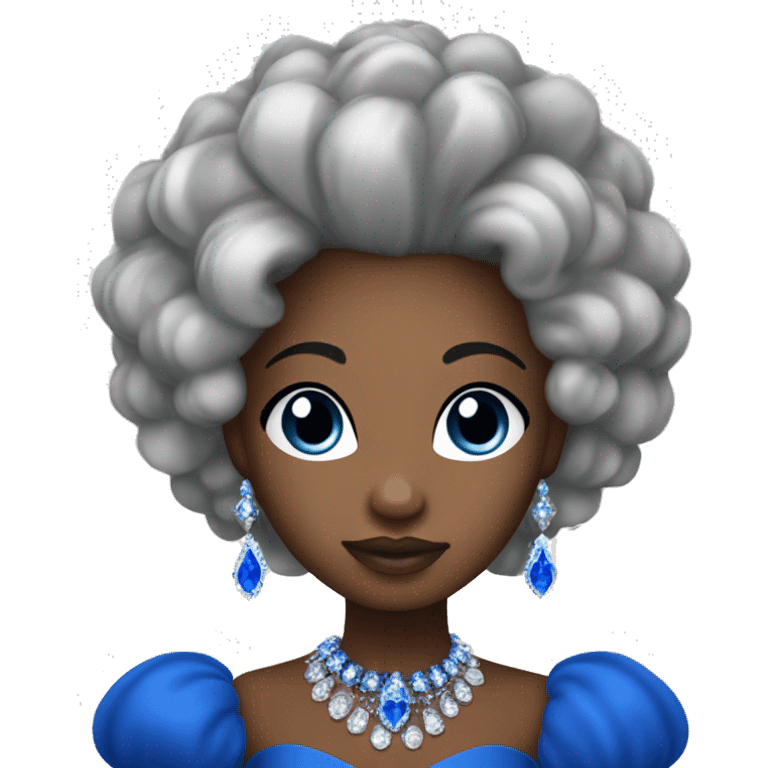 Black princess with a royal blue dress and gloves, with puffy hair with diamond hair accessoies emoji