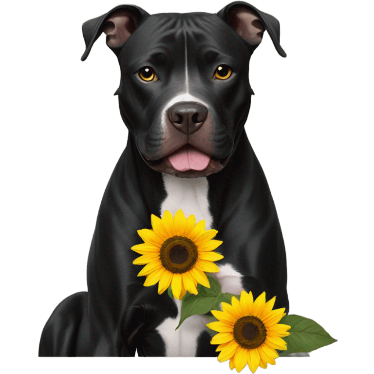 Black pitbull with sunflower  emoji