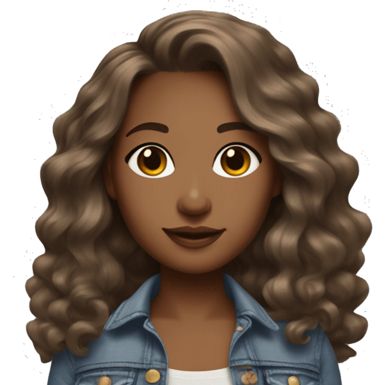 Curvy brown skin girl with wavy hair big light brown eyes denim outfit  emoji