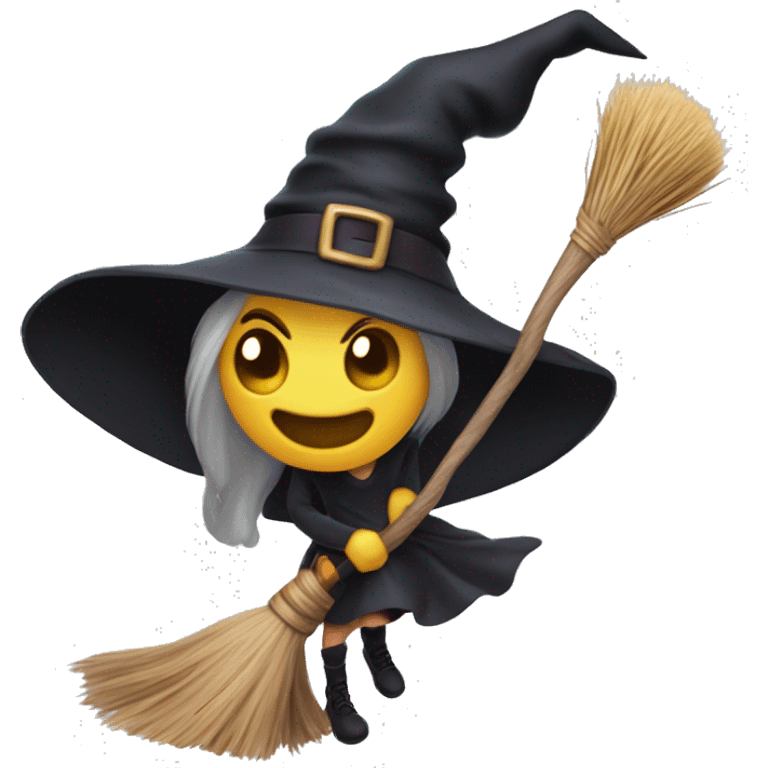 Scarry witch, flying to the left on only one broom. Transparent background emoji