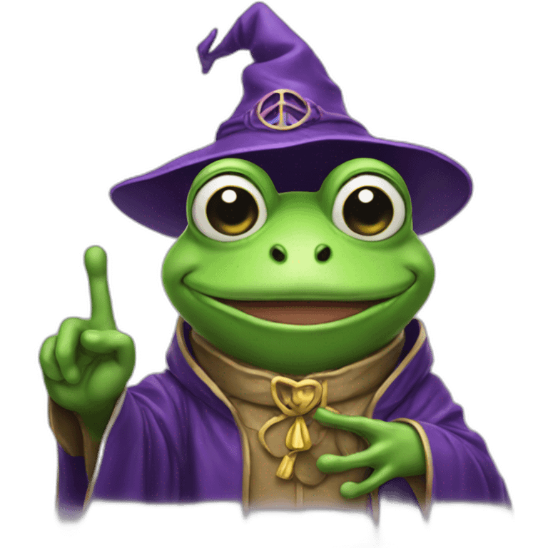 Frog head wizard giving a peace sign emoji