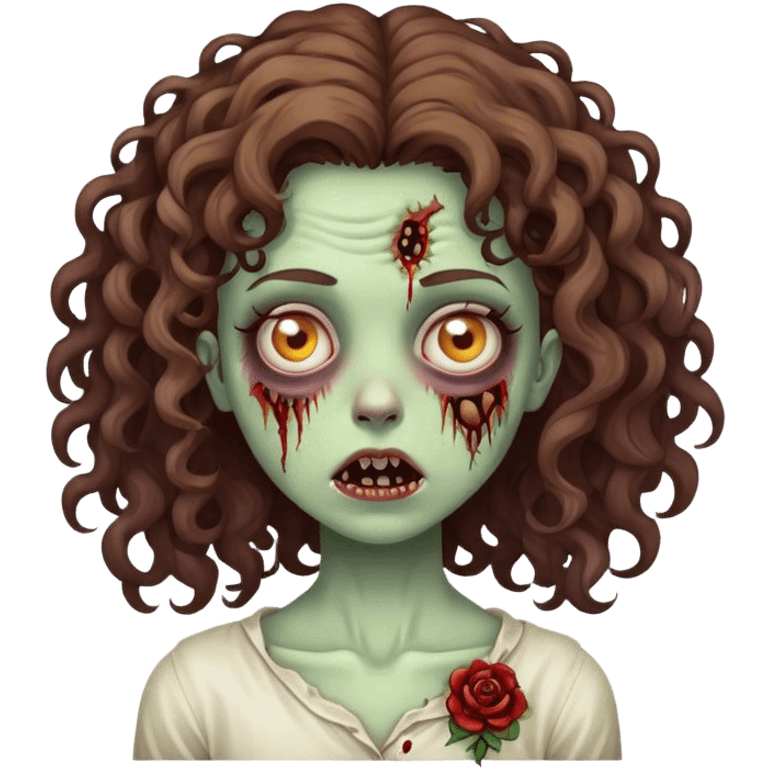 Curly brown hair girl zombie emoji