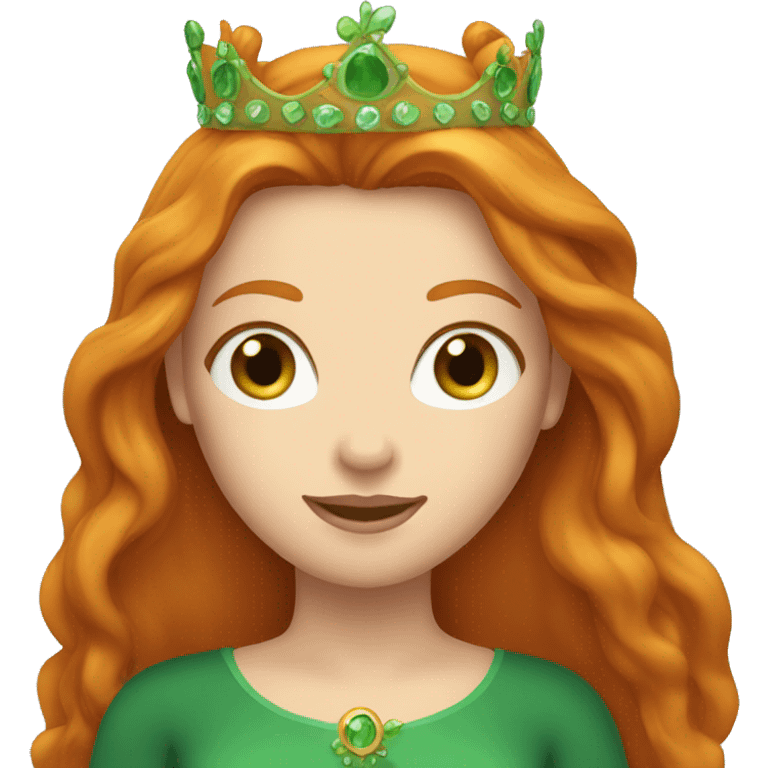 Ginger woman with a long straight hair and green eyes and a crown emoji