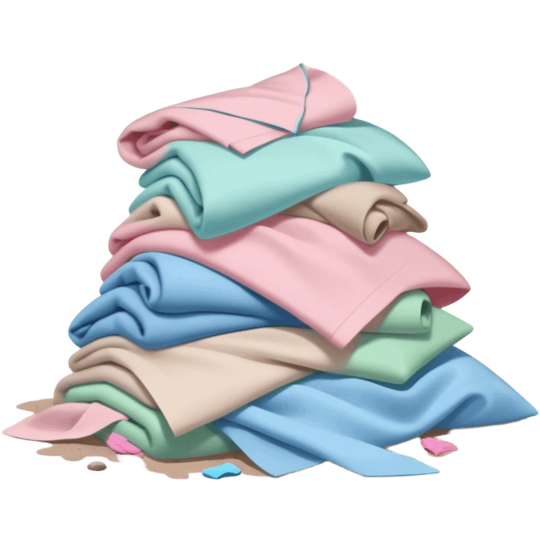 Dirty pile of laundry with green pastel blue pastel pink pastel and beige colours on the ground  emoji