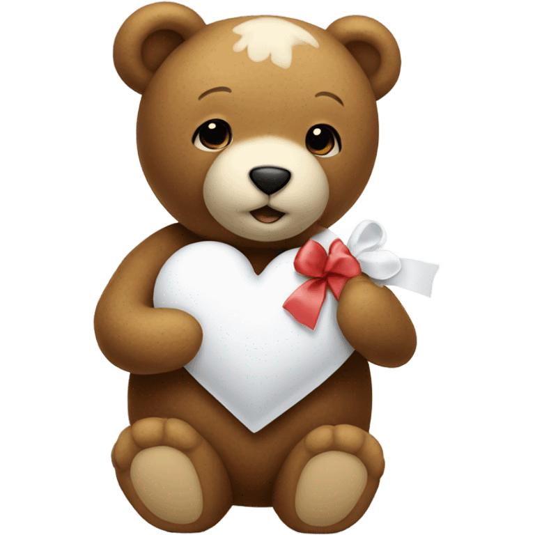 Teddy Bear holding a white heart with a bow in its ear emoji