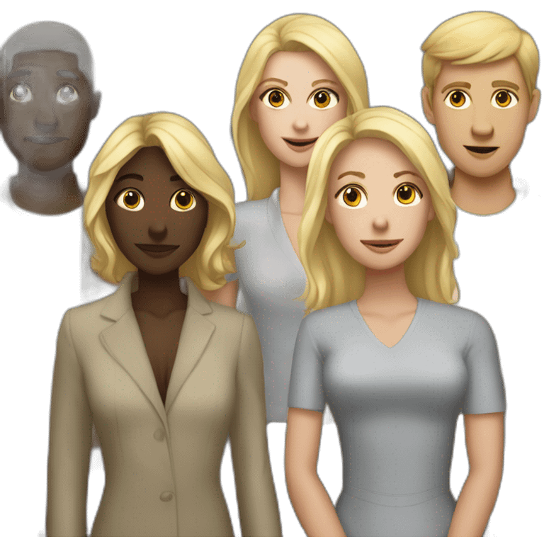 five dark-skinned men stand in a row behind a pale blonde woman emoji