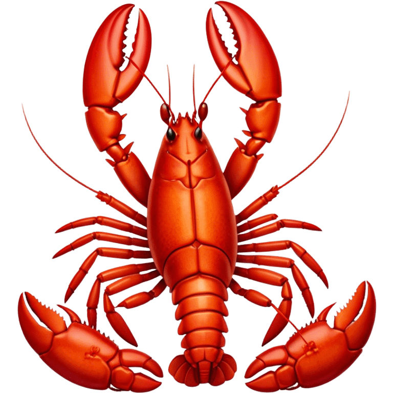 Cinematic bright red rock lobster, detailed hard shell, claws slightly open, freshly cooked, warm glowing tones, rich and indulgent. emoji