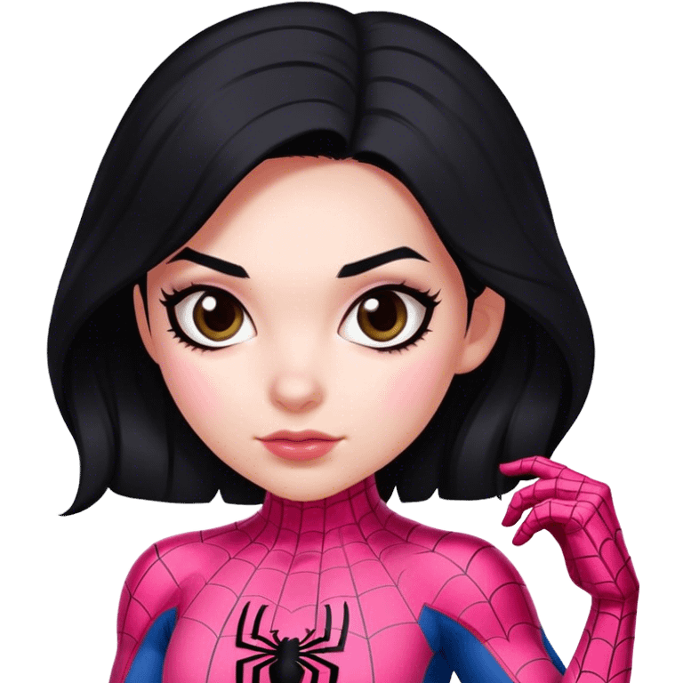 Mexican girl white skin black hair in pink spiderman costume emoji