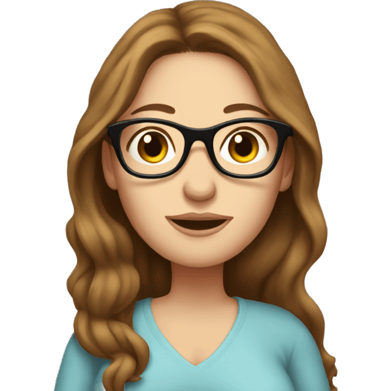 Pregnant White woman with long brown hair and glasses emoji