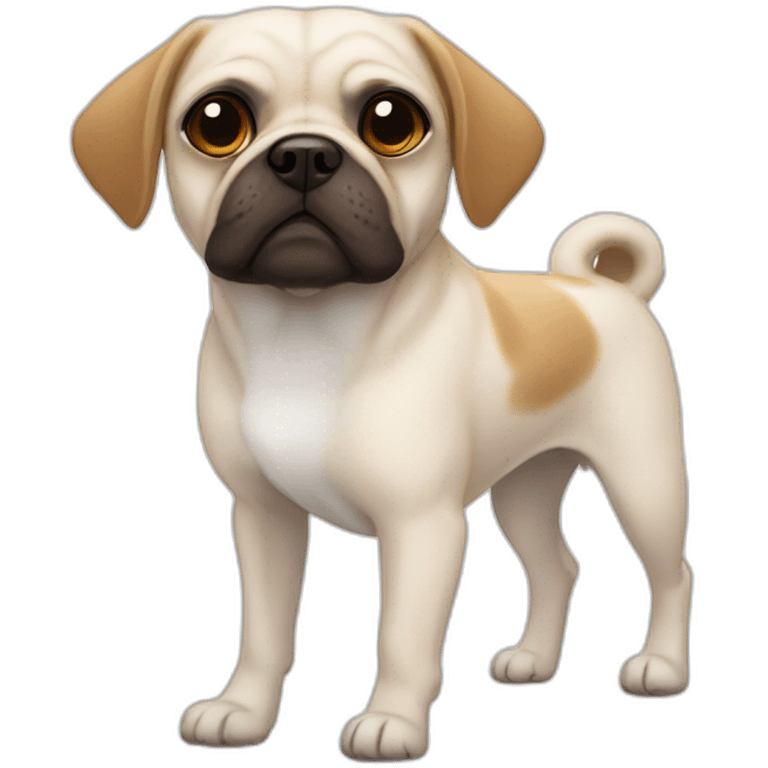 White Puggle with brown ears pulling on leash emoji