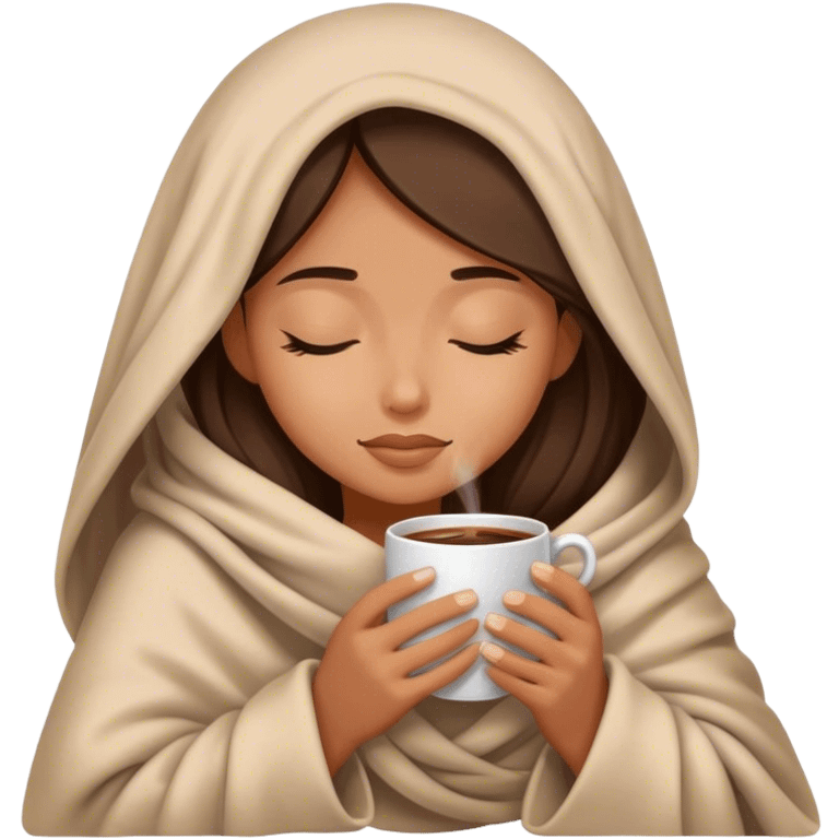 girl inside a blanket sipping coffee eyes closed emoji