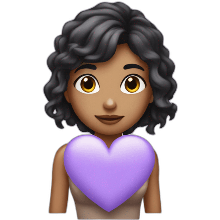 Lavender colour heart with a fail girl black haired emoji emoji