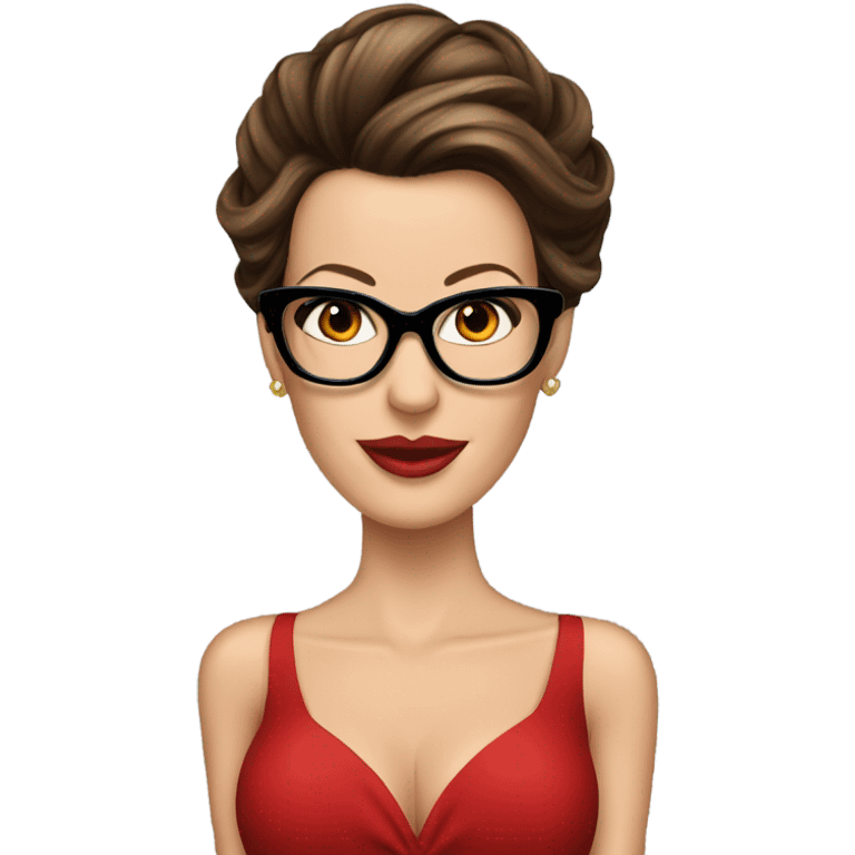 Kate Beckinsale red dress, glasses, updo emoji