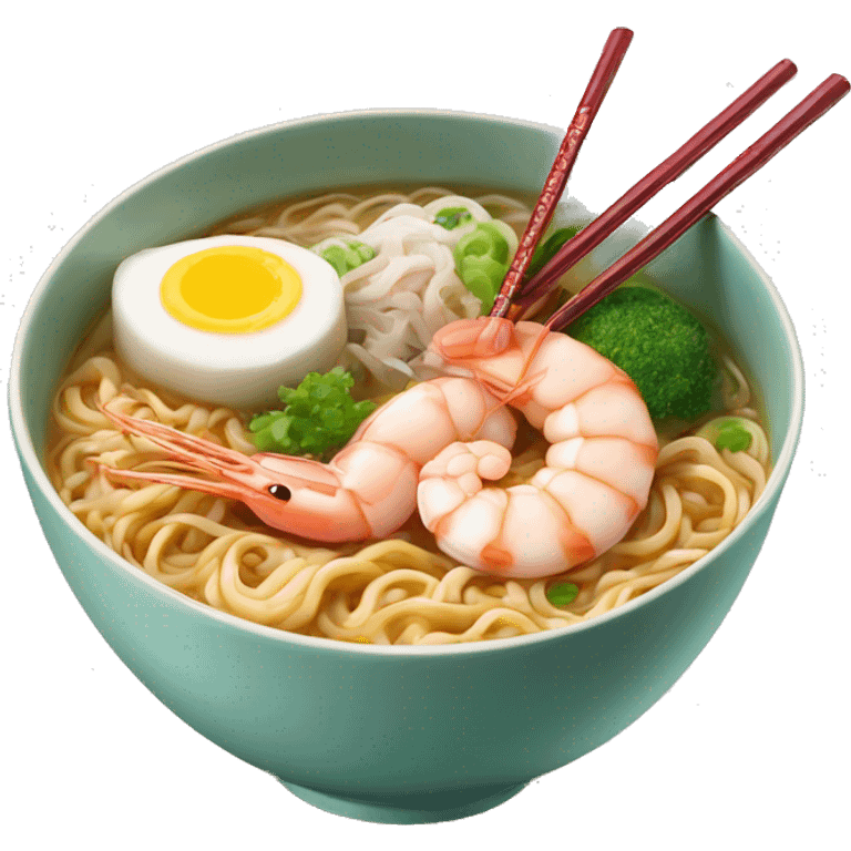 shrimp ramen bowl with pork and fishcake chopsticks  emoji