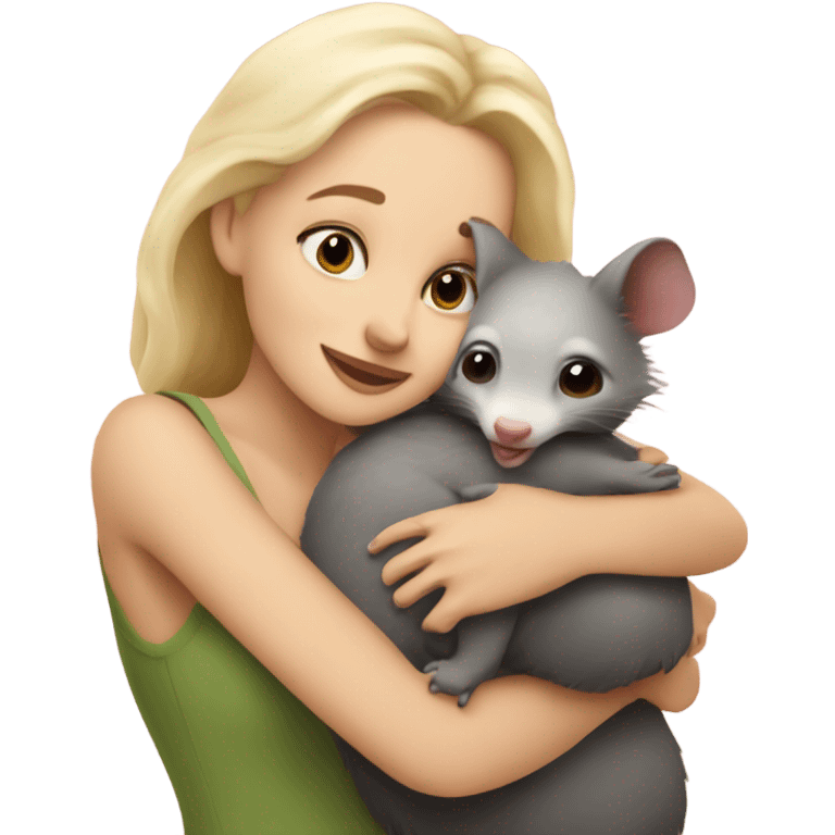 Cute blonde woman hugging a possum emoji