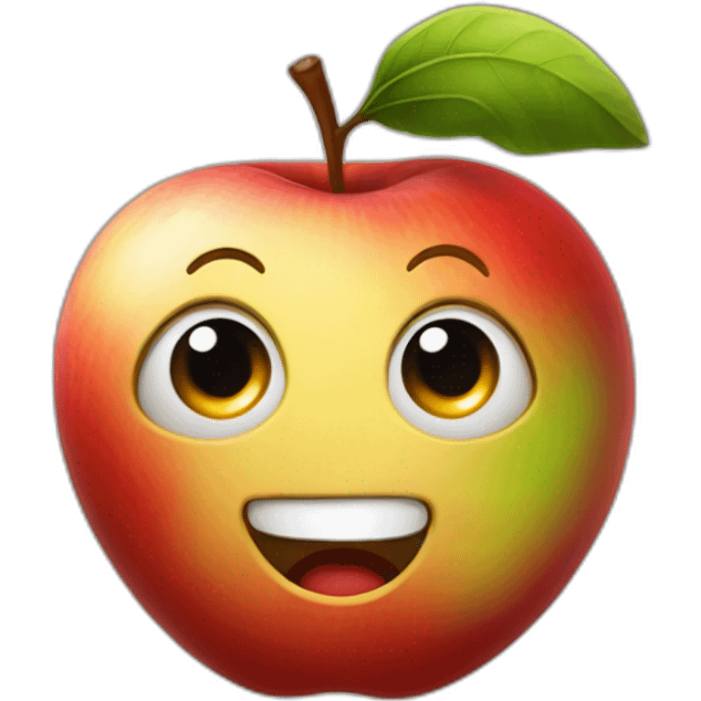 apple planet with a cartoon smirking with big courageous eyes which is circle shape emoji