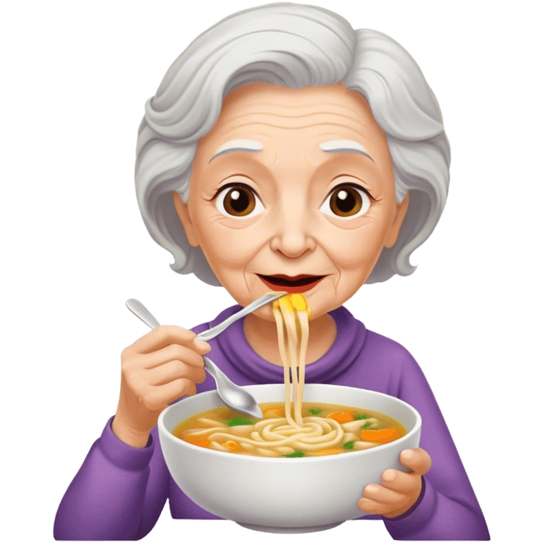 Old lady drinking chicken noodle soup emoji