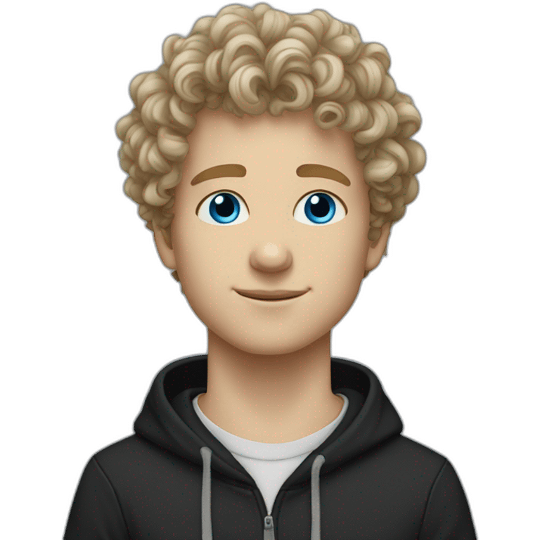 white young guy curly hair split blue eyes black hoodie emoji