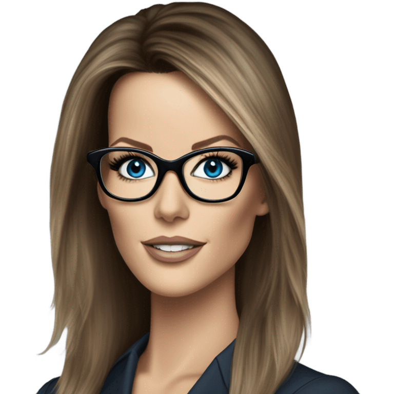 Hyper Realistic photo Kate Beckinsale blue eyes wearing glasses in a business meeting high fashion  emoji