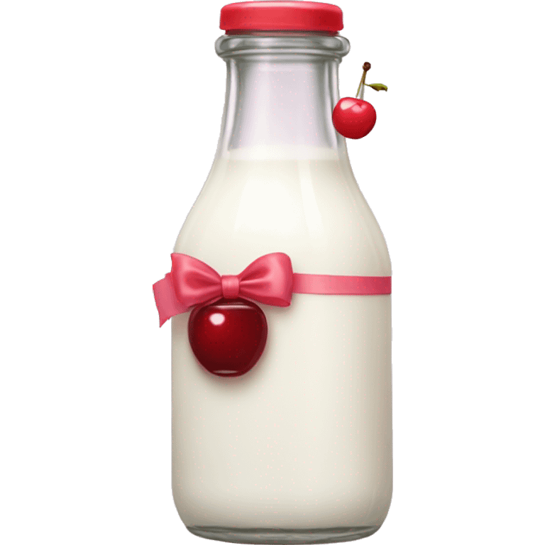 aesthetic milk bottle with cherry bow emoji