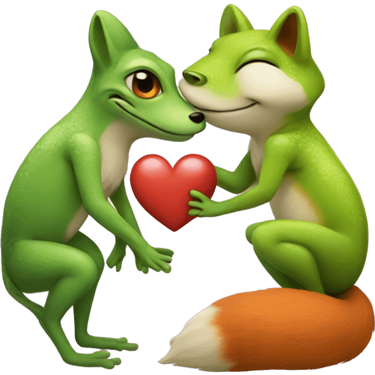  fox and frog in love emoji