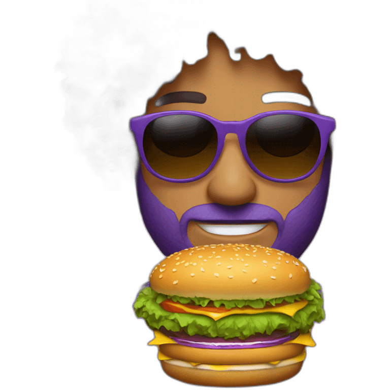 curly-hair-purple-cool-guy-round-star-sunglasses-holding-burger emoji