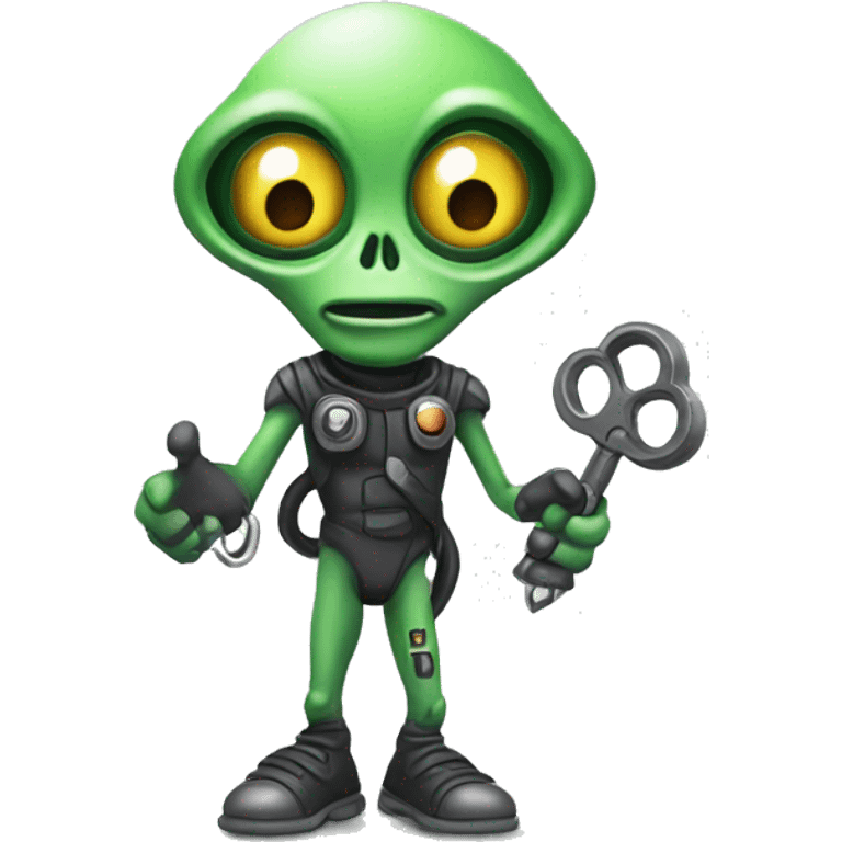 cartoon alien with key in one hand and  powder in the other hand emoji