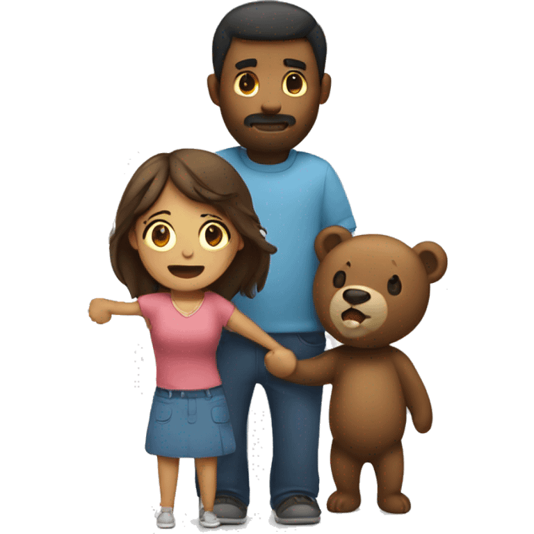 Woman and bear holding hands while man in the back is crying emoji