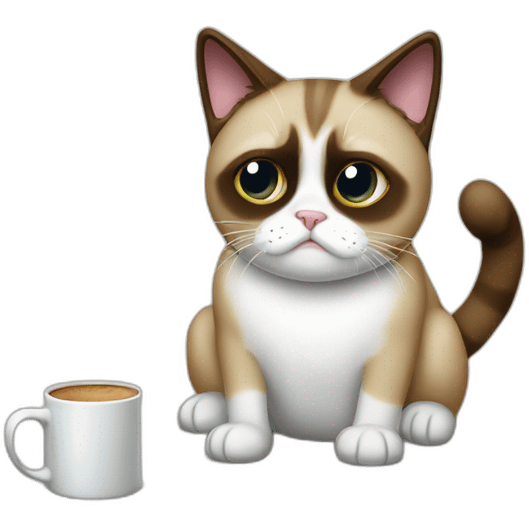 grumpy cat drops a coffee mug on the floor emoji