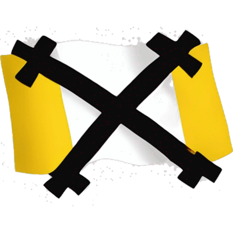 Create an emoji of a pirate flag with a bold yellow cross on a white background, symbolizing strength and unity, with a minimalistic and modern twist. emoji