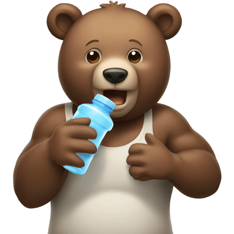 mucle bear drinking water from bottle emoji