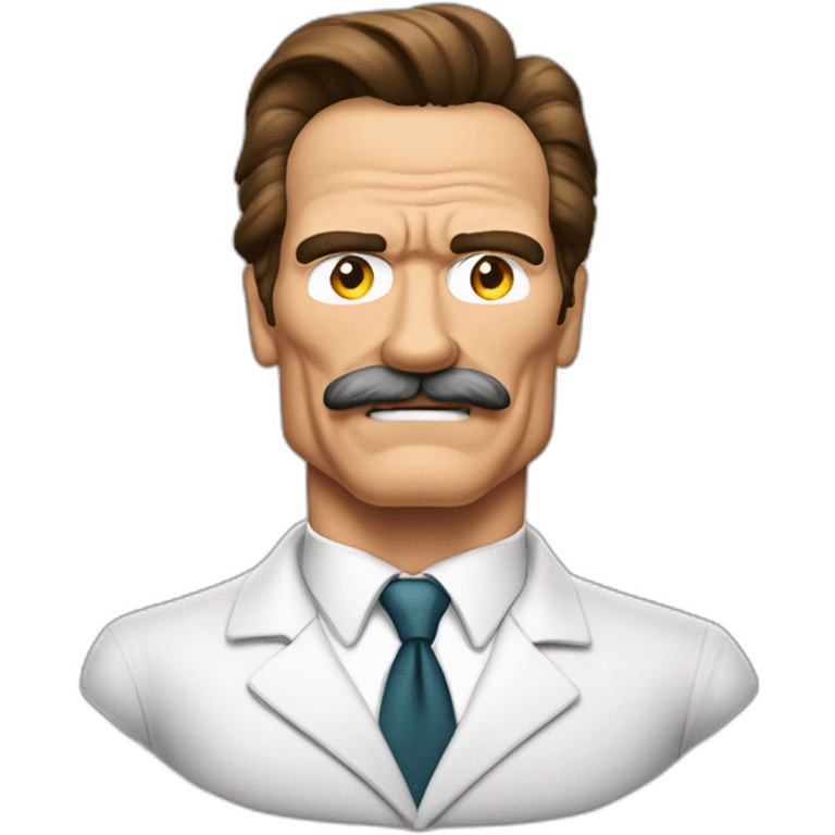 Arnold Schwarzenegger disfrazado de científico con bigote operado de la próstata emoji