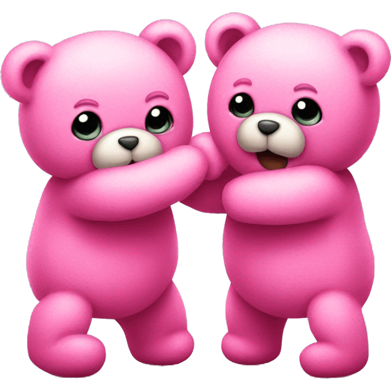 two pink teddy bears fighting emoji