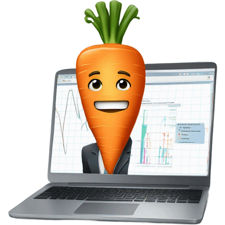 nerate a serious carrot emoji in business attire, analyzing charts and graphs on a laptop screen. emoji