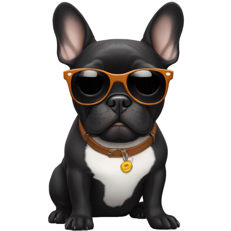 Black French bulldog wearing sunglasses emoji