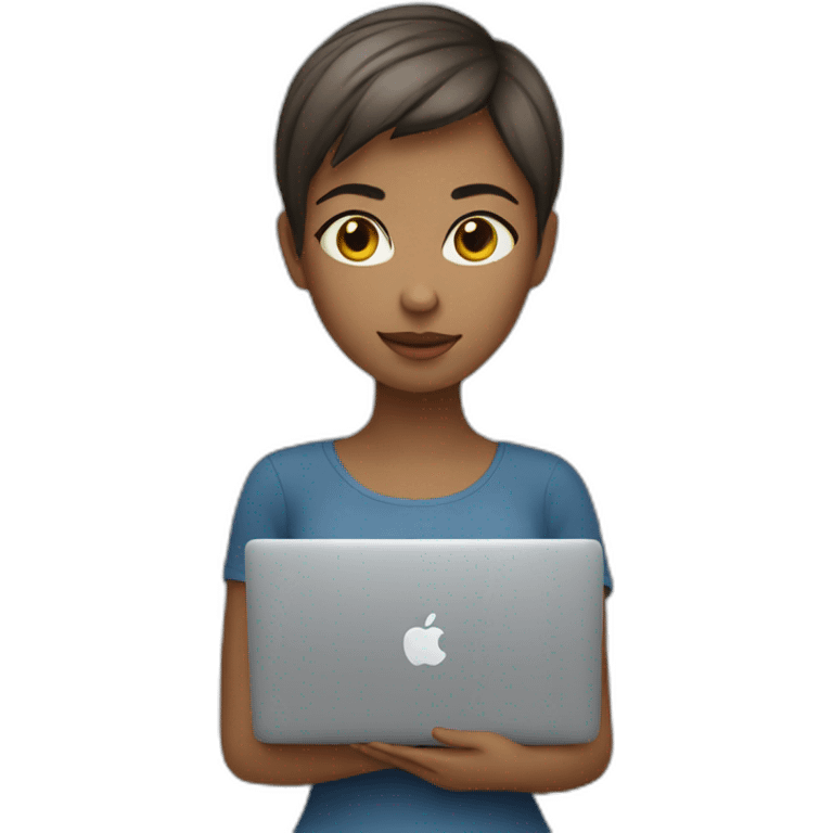 girl with short hair using a MacBook to work emoji