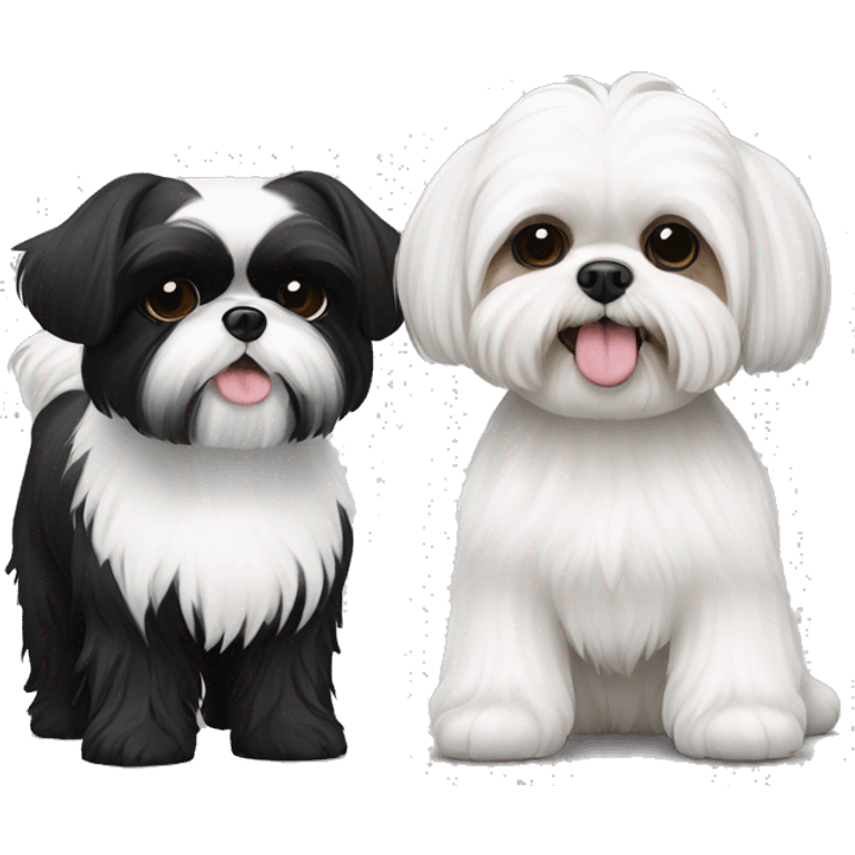 A black and white small shih tzu and a white shih tzu standing together emoji