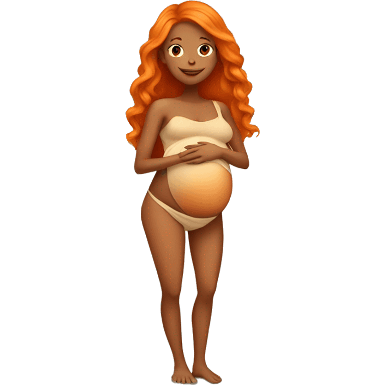 Tan girl with long orange hair holding pregnant stomach emoji